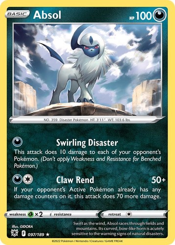 Absol 097/189 (Alternate Product Printings) English Non-Holo 097/189 — Build & Battle Box: 2022 (Astral Radiance)